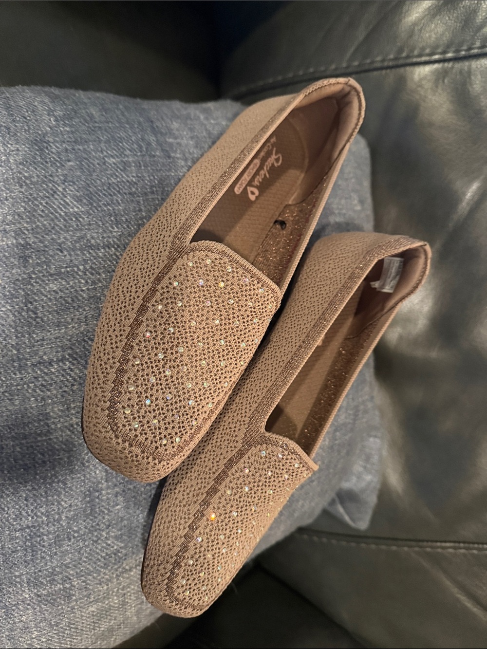 Skechers Cleo Square Toe Taupe Air-Cooled Memory Foam Slip-On Flats